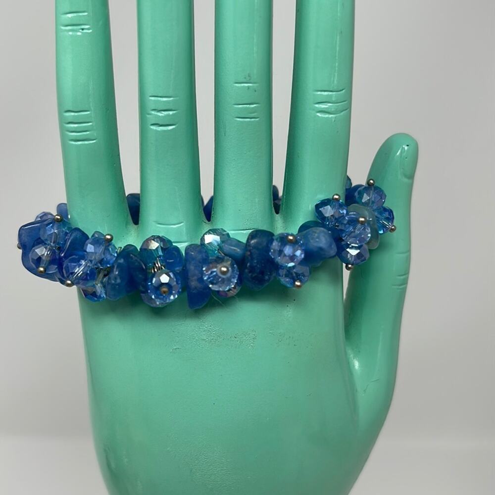 Blue Faceted Bead & Stone Stretchy Bracelet